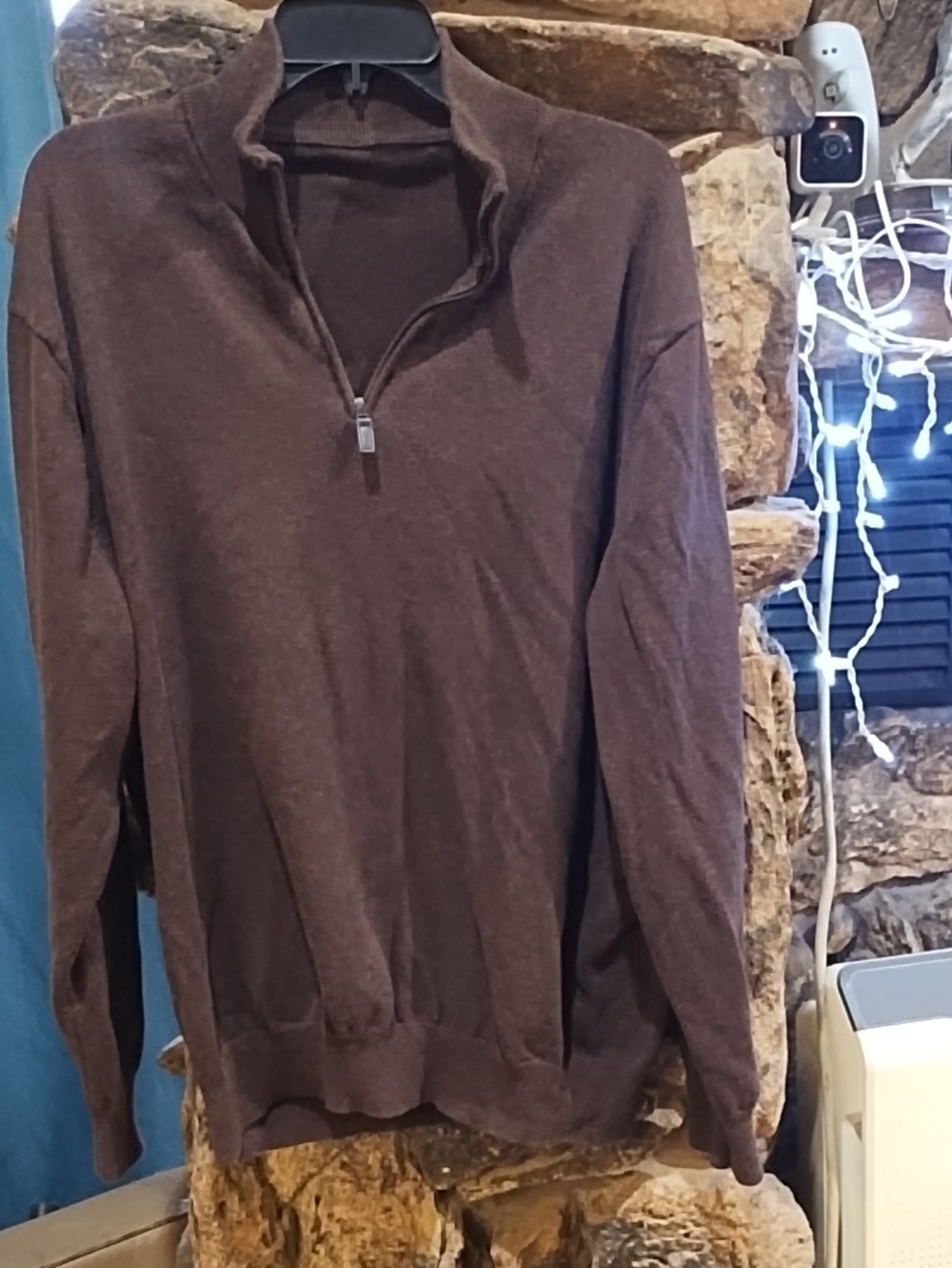 No Label Men's Quarter-Zip Sweater Pullover - Brown